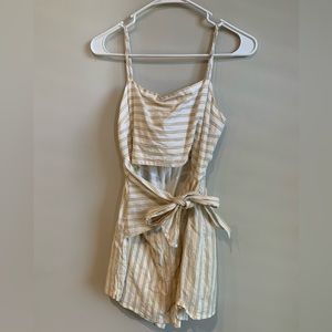 White and tan tie waist romper